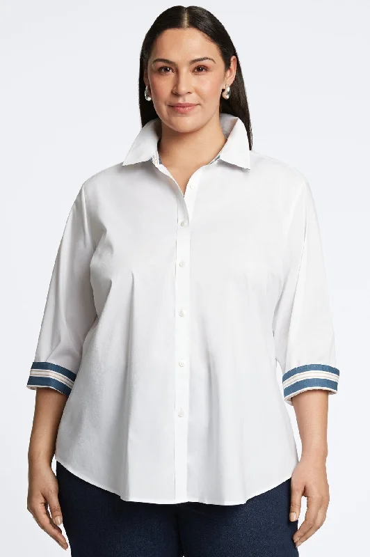 Women's solid color long sleeve viscose shirt Margie Plus No Iron Stretch Indigo Stripe Detail 3/4 Sleeve Shirt Women's solid color long sleeve viscose shirt Margie Plus No Iron Stretch Indigo Stripe Detail 3/4 Sleeve Shirt