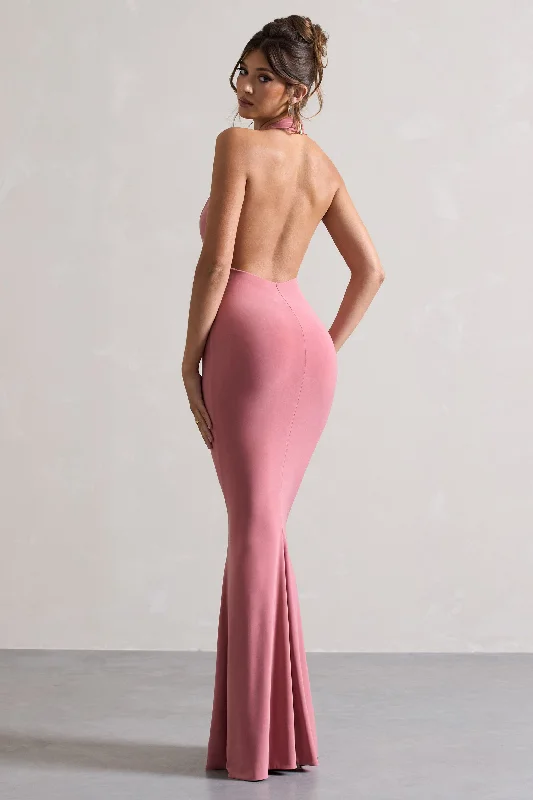 Milani | Pink Backless Cowl Neck Fishtail Maxi Dress