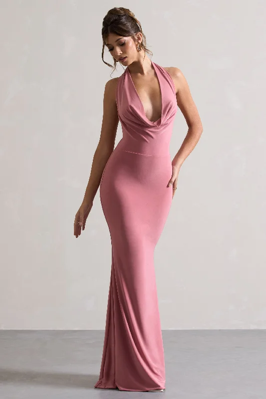 Milani | Pink Backless Cowl Neck Fishtail Maxi Dress