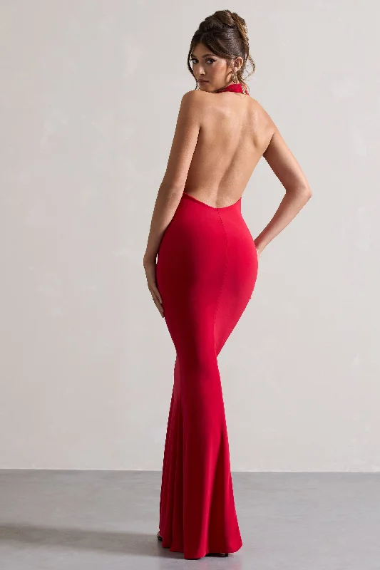 Milani | Red Backless Cowl Neck Fishtail Maxi Dress