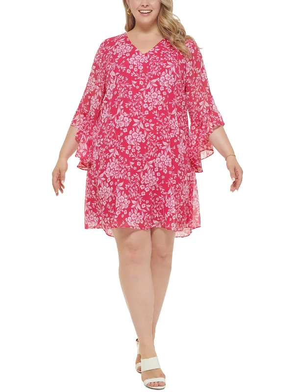 Plus Womens Floral Knee Shift Dress