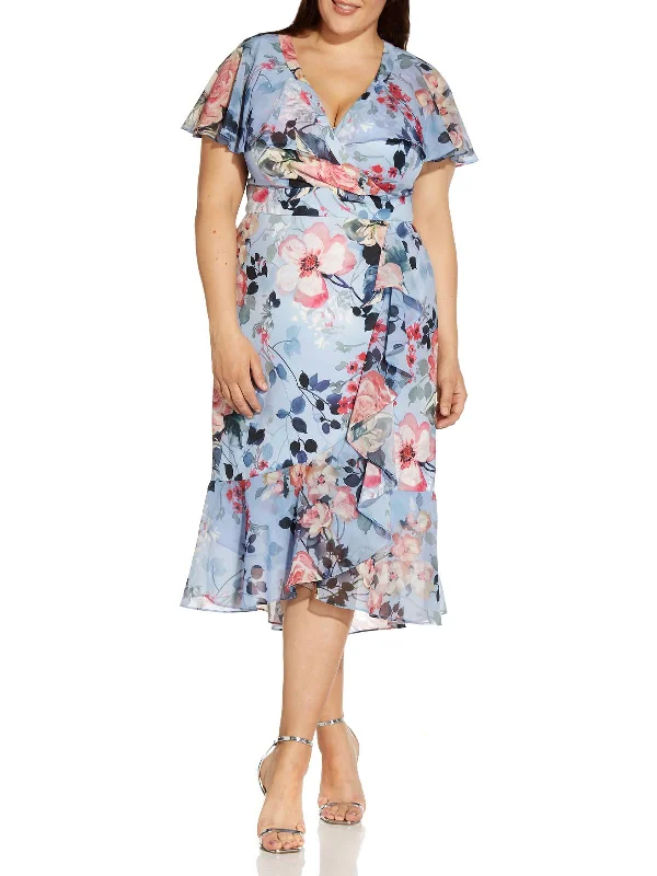 Plus Womens Floral Midi Wrap Dress