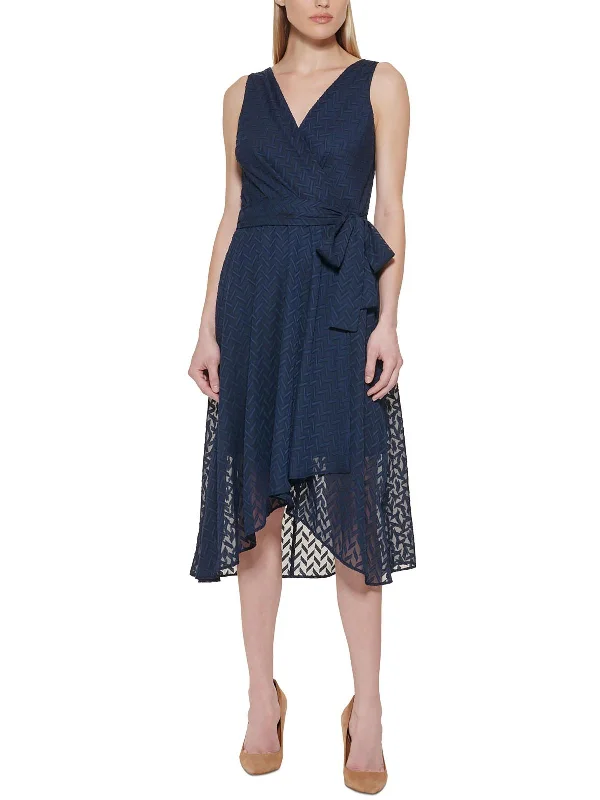 Womens Surplice Midi Wrap Dress