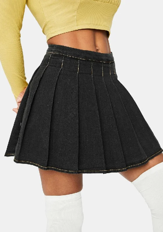 Midnight Daring Denim Pleated Skirt