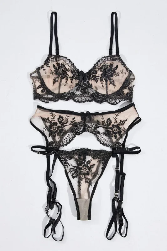 Black Embroidery Lingerie Set