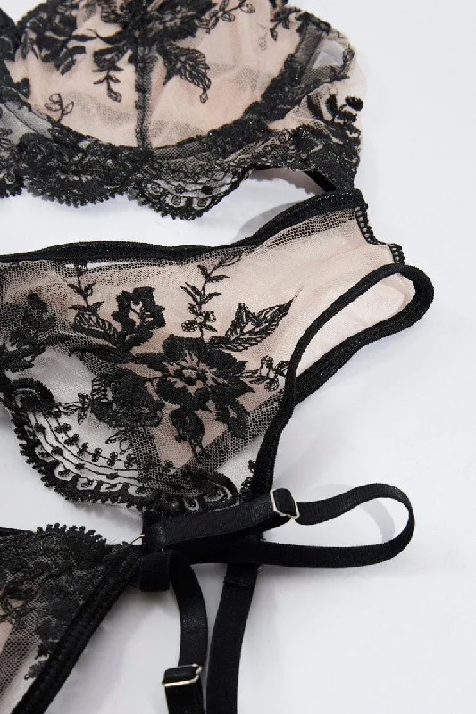 Black Embroidery Lingerie Set