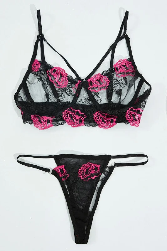 Black Embroidery Lingerie Set