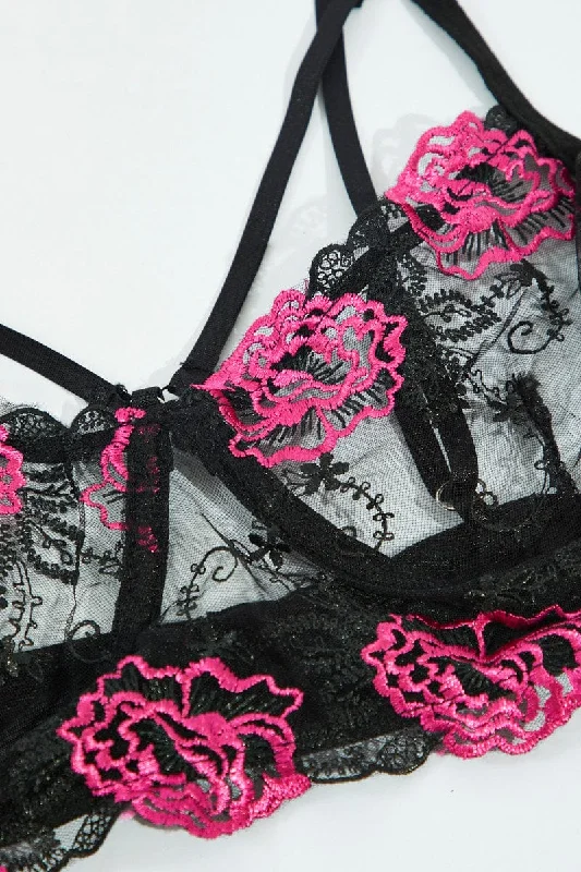 Black Embroidery Lingerie Set