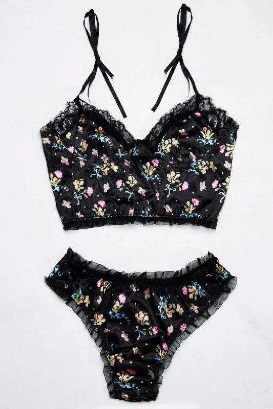 Black Floral Lingerie Set