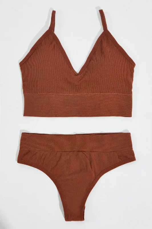 Brown Seamless Lingerie Set