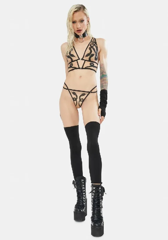 Medusa Embroidered Thong