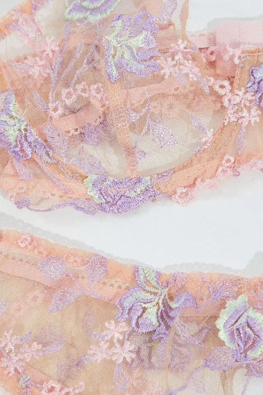 Pink Embroidery Lingerie Set