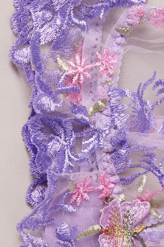 Purple Embroidery Lingerie Set