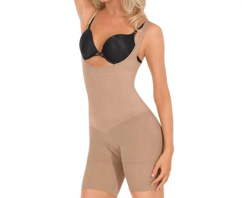 Seamless Open Bust Boxer Body Shaper In Nude