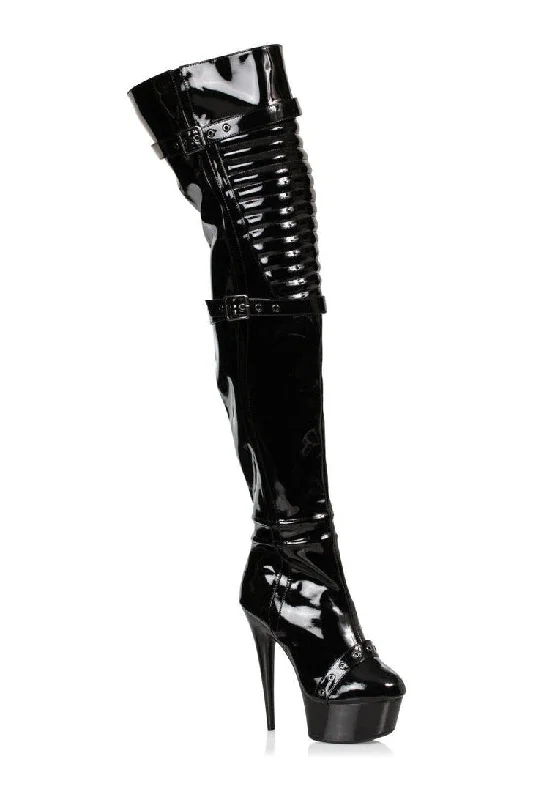 609-SHEA Thigh Boot | Black Patent