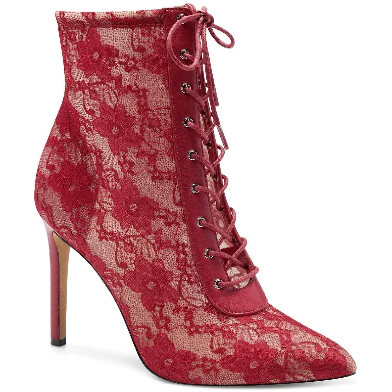 Indira Womens Floral Lace Up Booties