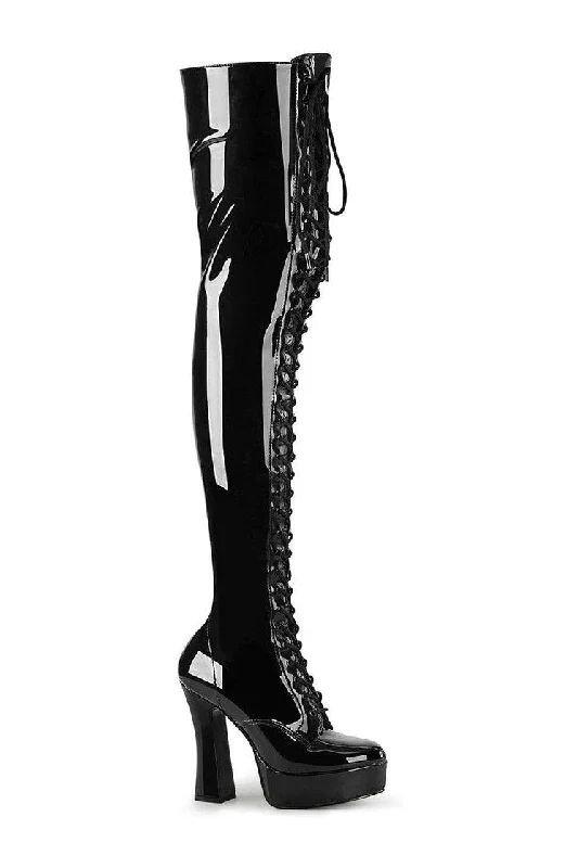 ELECTRA-3023 Exotic Thigh Boot | Black Patent