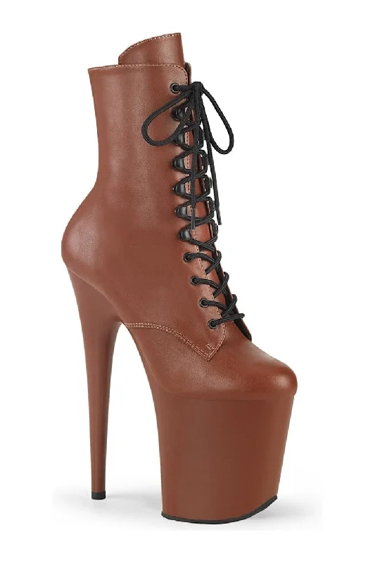 FLAMINGO-1020 Brown Faux Leather Ankle Boot