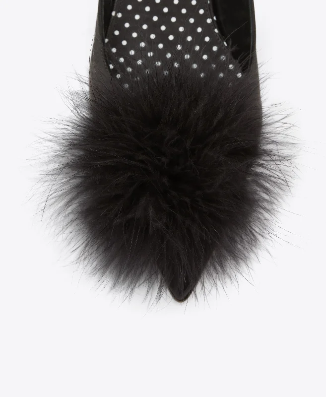 Andrea 40 - Black Satin Kitten Heels with Feathers