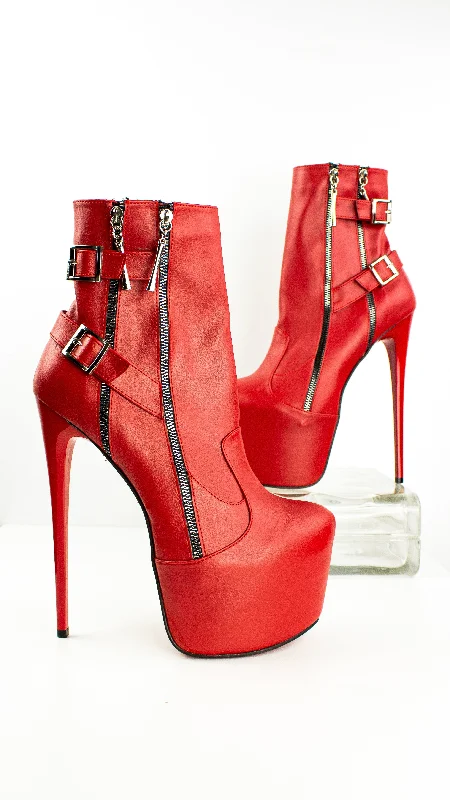 Belted Ankle Red Platform Boots