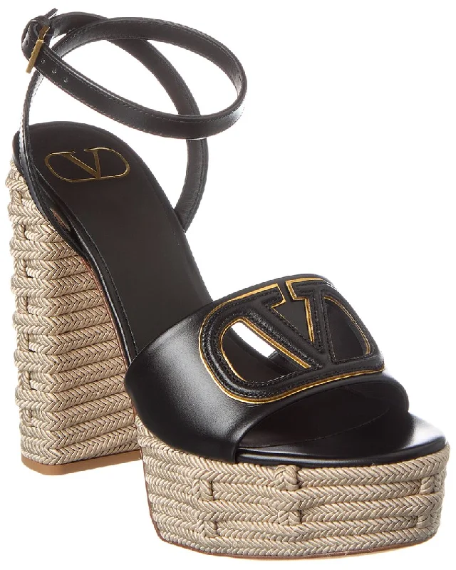 Valentino Vlogo Leather Platform Sandal