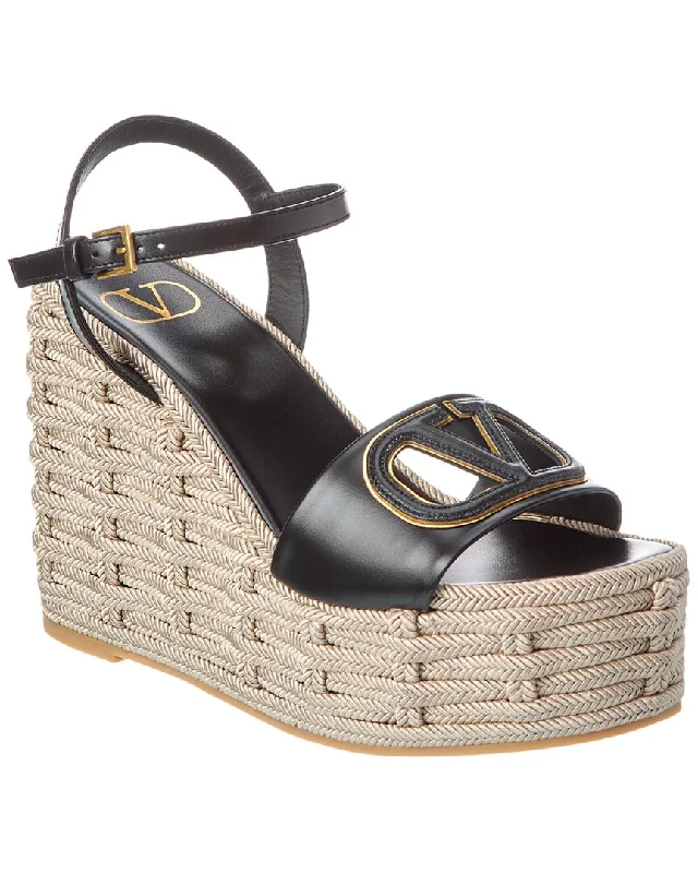 Valentino Vlogo Cutout 120 Leather Wedge Sandal