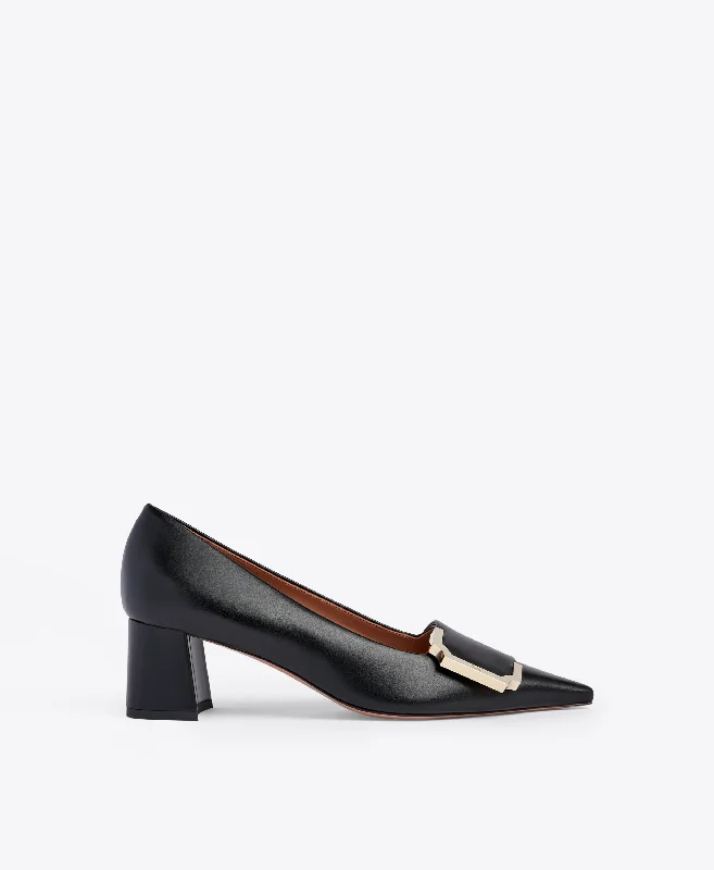 Hayes 45 - Black Leather Kitten Heel Pumps