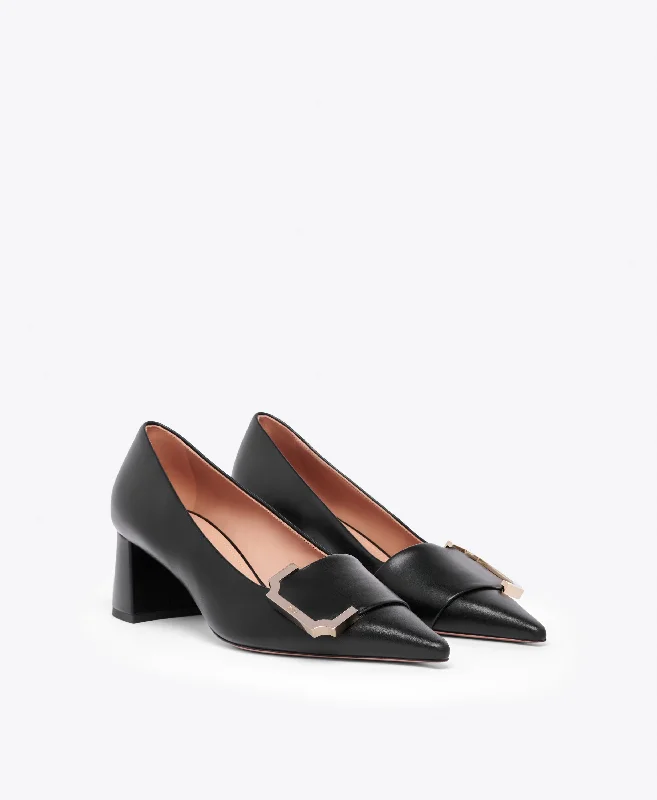 Hayes 45 - Black Leather Kitten Heel Pumps