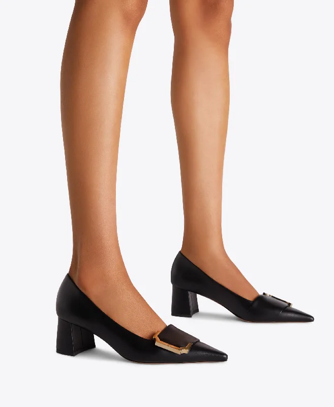 Hayes 45 - Black Leather Kitten Heel Pumps