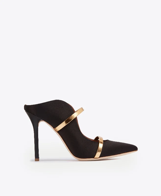 Maureen 100 - Black Gold Satin Stiletto Mule