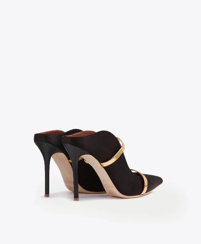 Maureen 100 - Black Gold Satin Stiletto Mule