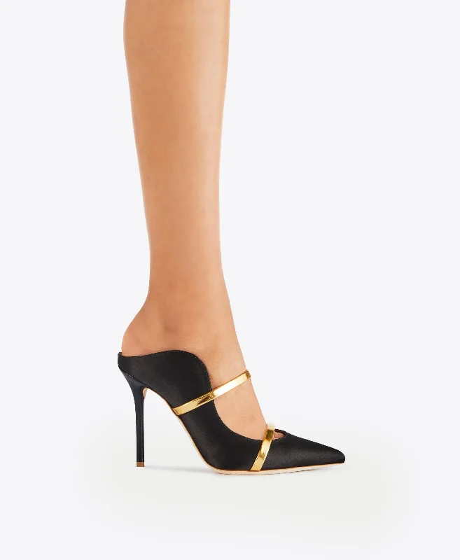 Maureen 100 - Black Gold Satin Stiletto Mule