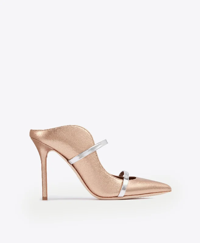 Maureen 100 - Gold Silver Leather Stiletto Mule