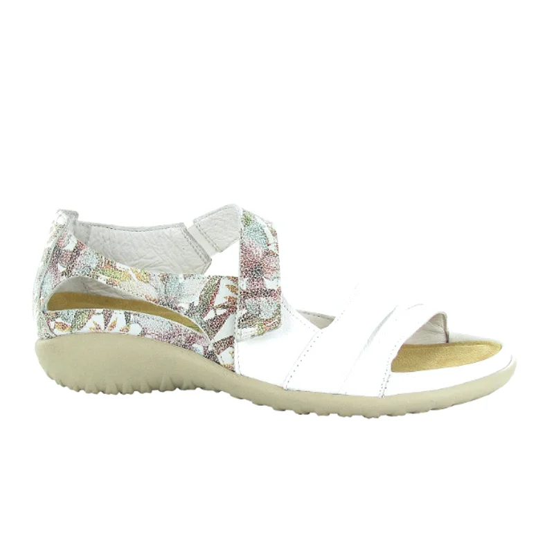 Naot Papaki Backstrap Sandal (Women) - Soft White Leather/Floral Leather