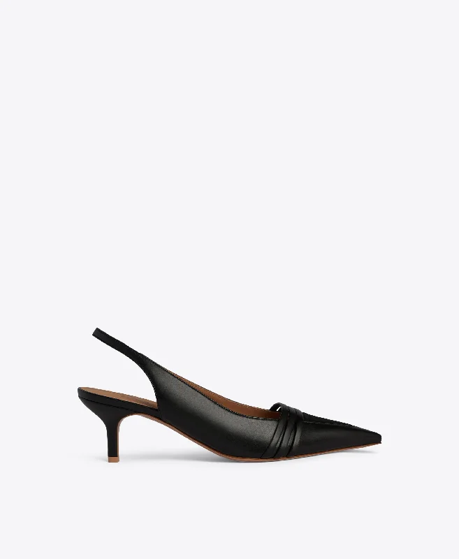 Tanner 45 - Black Leather Kitten Heel Slingbacks