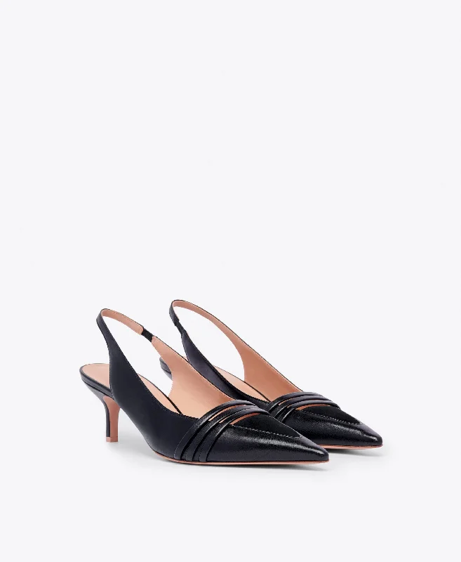 Tanner 45 - Black Leather Kitten Heel Slingbacks