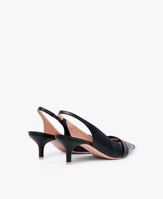 Tanner 45 - Black Leather Kitten Heel Slingbacks