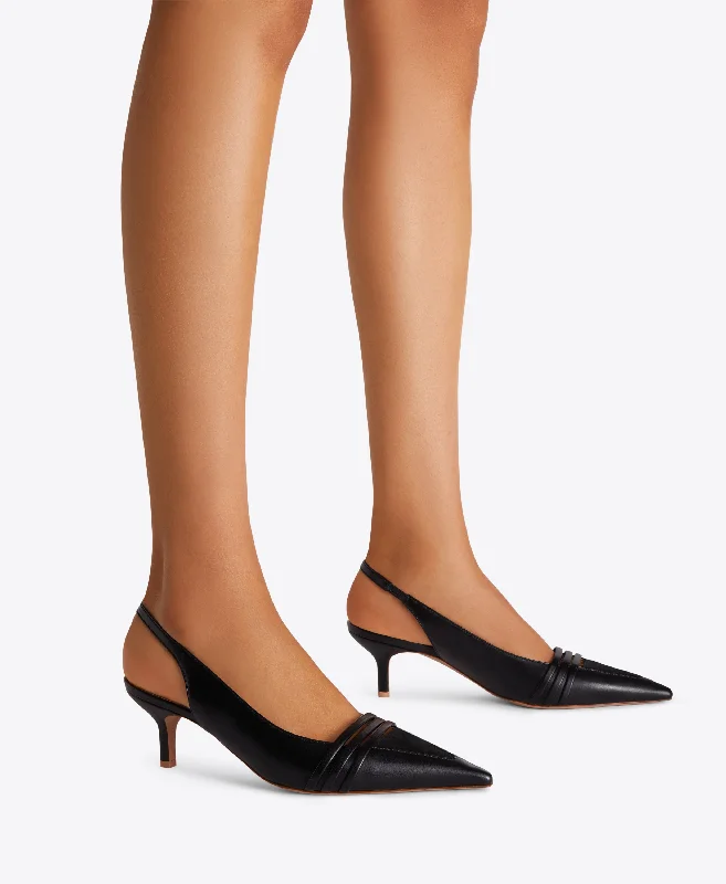 Tanner 45 - Black Leather Kitten Heel Slingbacks