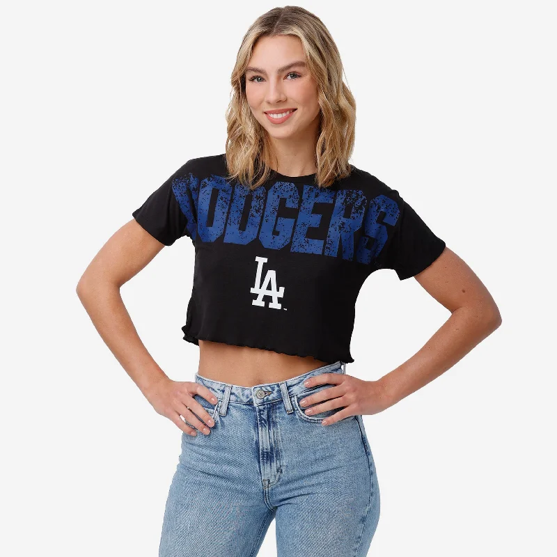 Los Angeles Dodgers Womens Petite Distressed Wordmark Crop Top