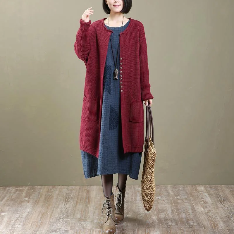 2018 burgundy sweater cardigans plus size knit coats