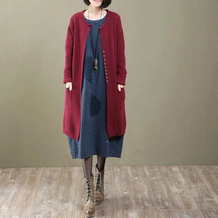 2018 burgundy sweater cardigans plus size knit coats