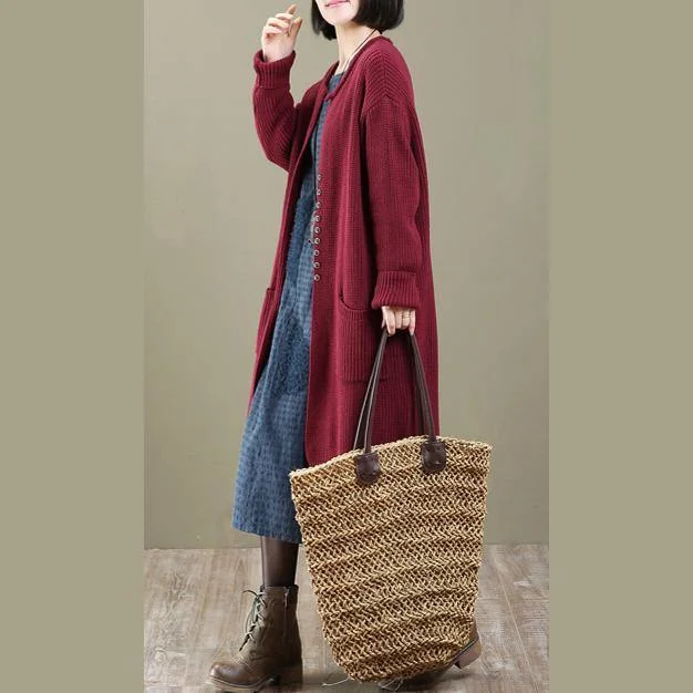 2018 burgundy sweater cardigans plus size knit coats