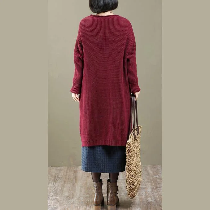 2018 burgundy sweater cardigans plus size knit coats