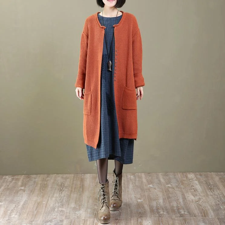 2021 spring orange knit cardigans long oversized sweater coats