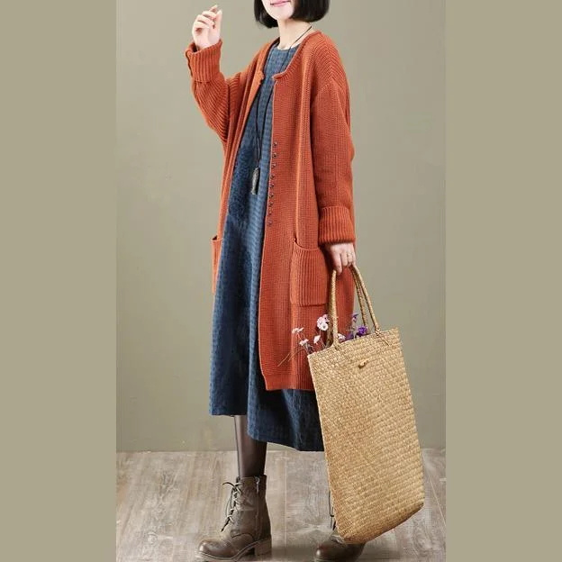 2021 spring orange knit cardigans long oversized sweater coats