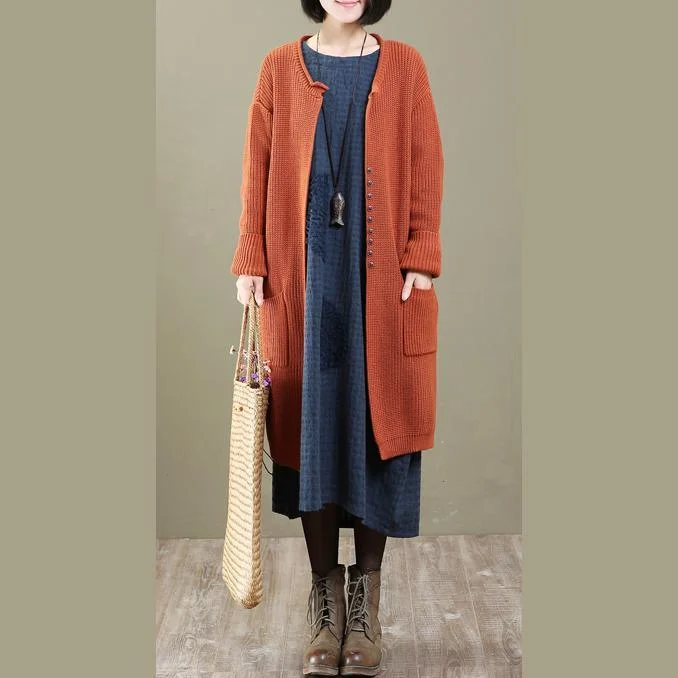 2021 spring orange knit cardigans long oversized sweater coats