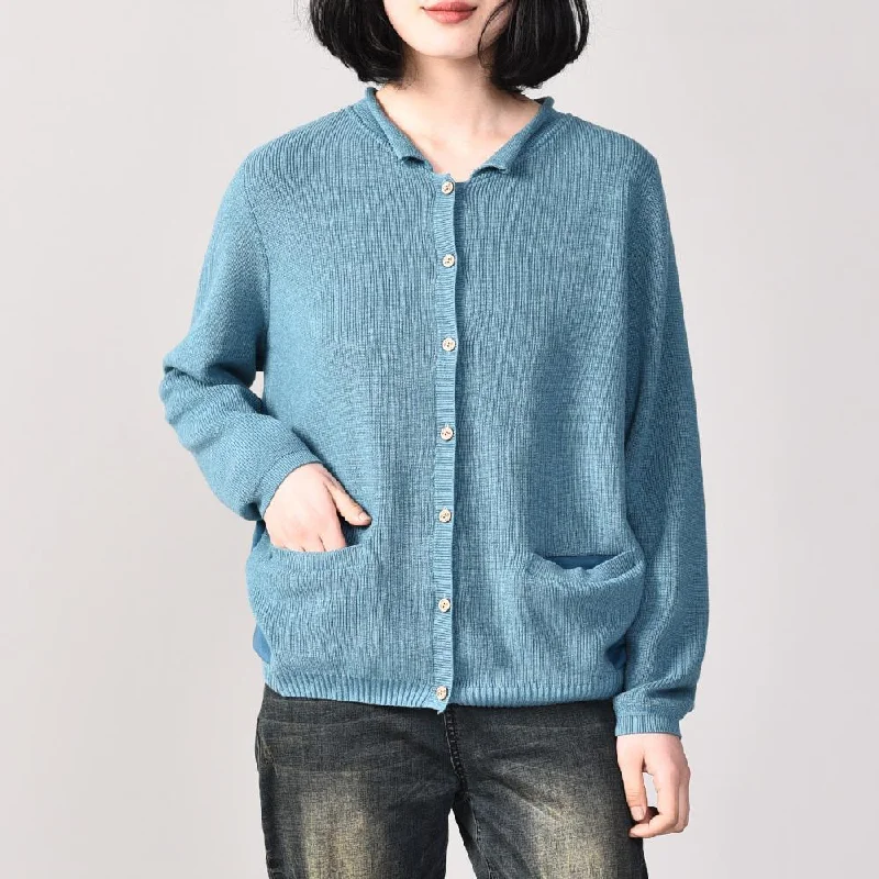 Aesthetic light blue knitted t shirt oversize single-one knit sweat tops v neck