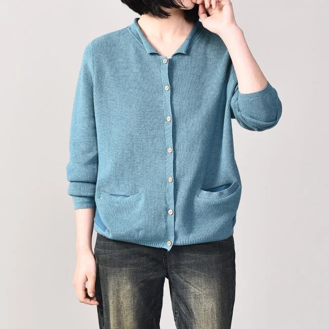 Aesthetic light blue knitted t shirt oversize single-one knit sweat tops v neck