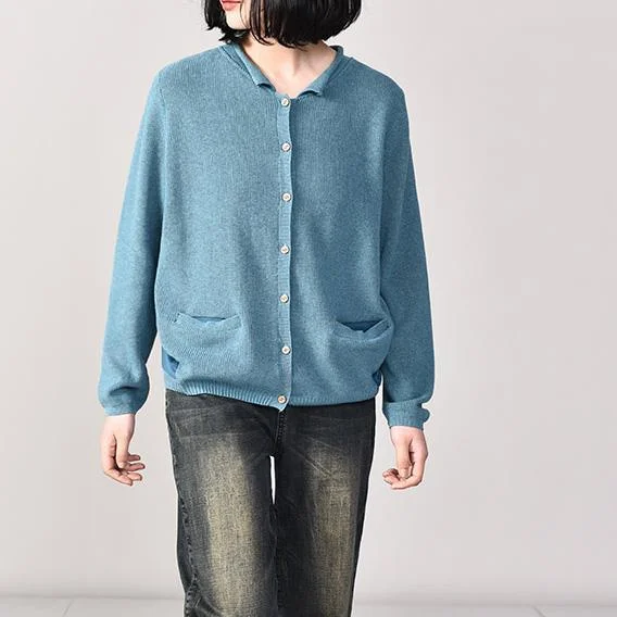 Aesthetic light blue knitted t shirt oversize single-one knit sweat tops v neck