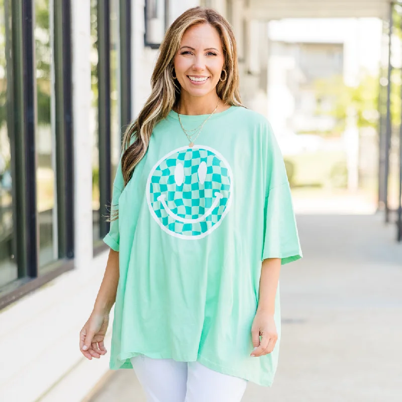 All Smiles Here Boyfriend Tee, Green Mint